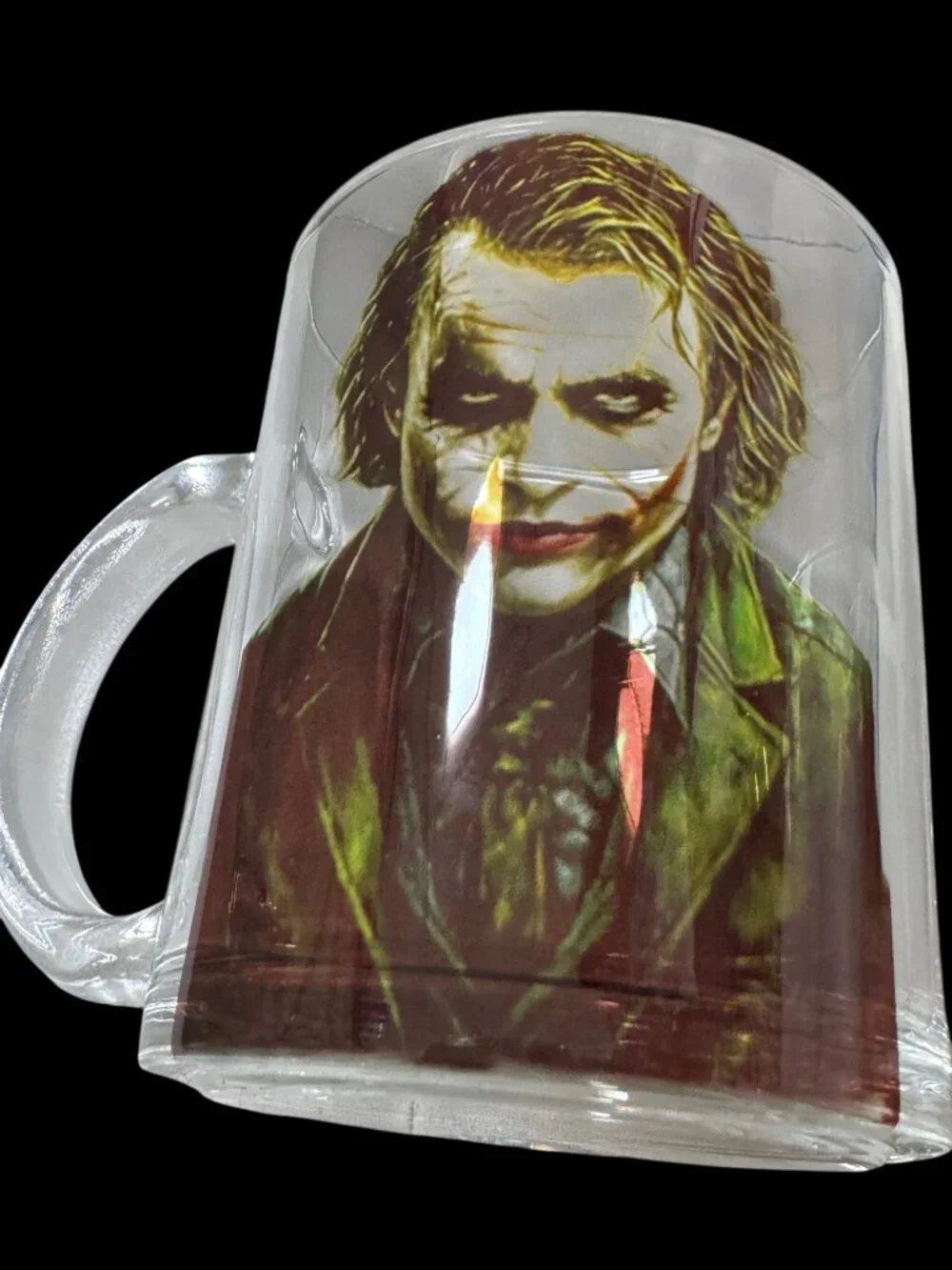 Joker Dark Knight Clear Glass Coffee Mug, 11 oz, Villain Graphic Print